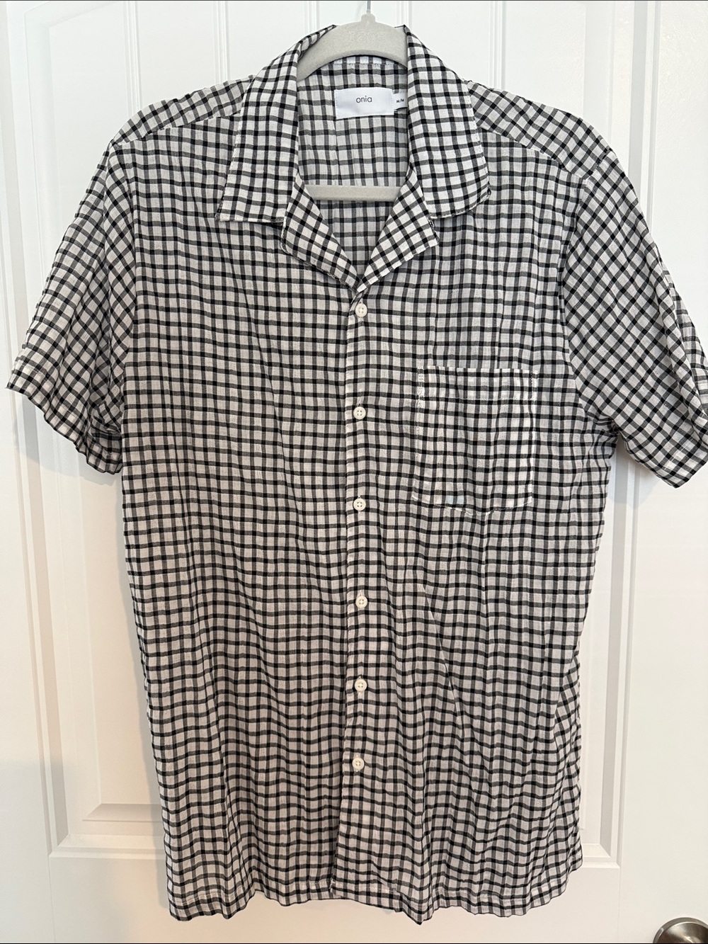 Onia Black & White Checked Short-Sleeve Button-Down Shirt